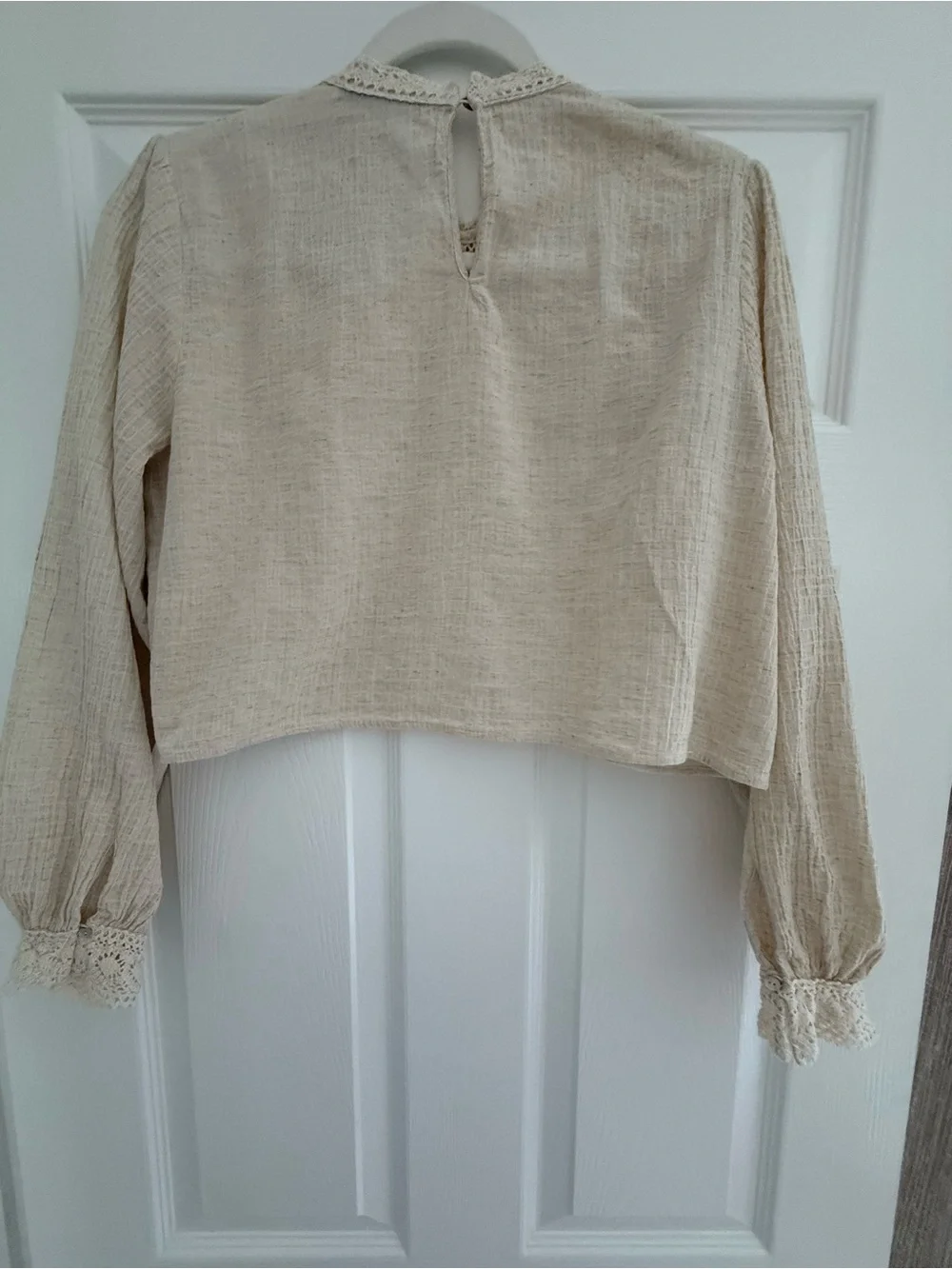 ZARA Beige Crochet-Trim Peasant Blouse